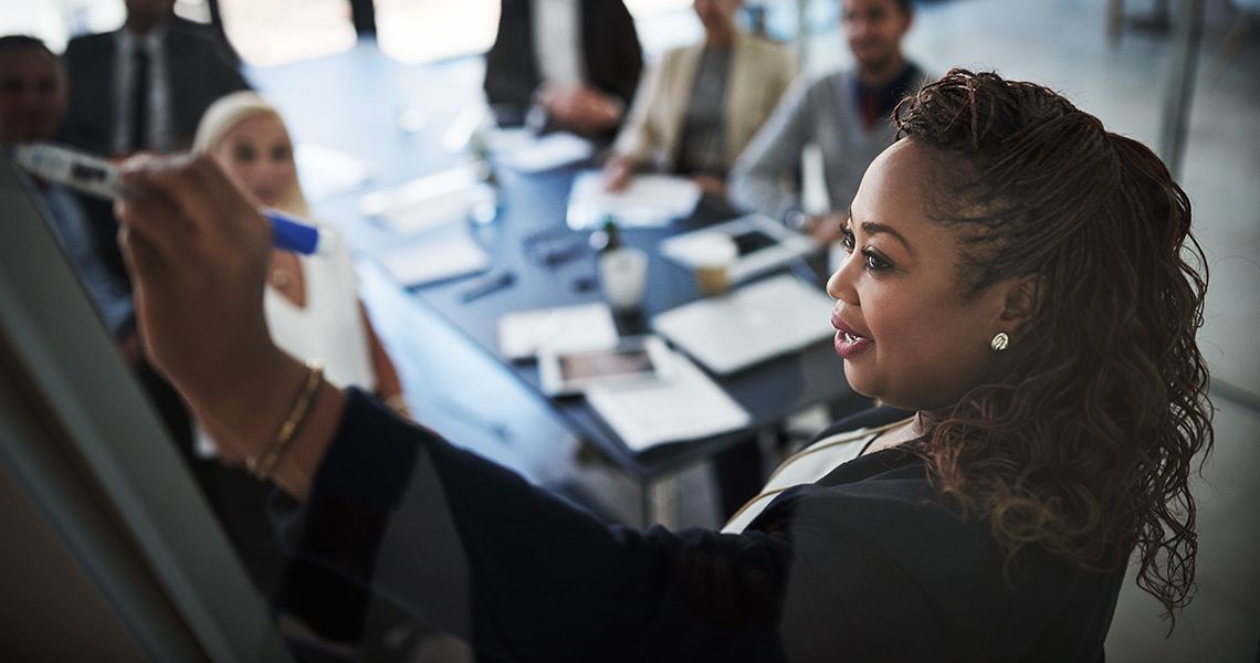 Person leading a meeting