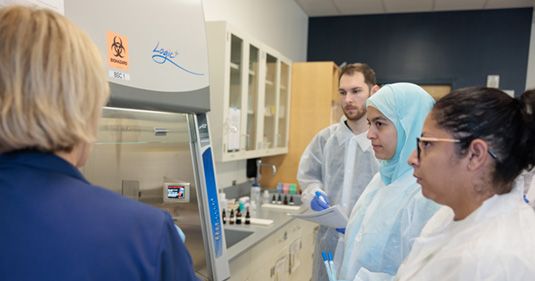 MSHS Bio Medical Lab Members view a screen displaying Micro Bacteriology